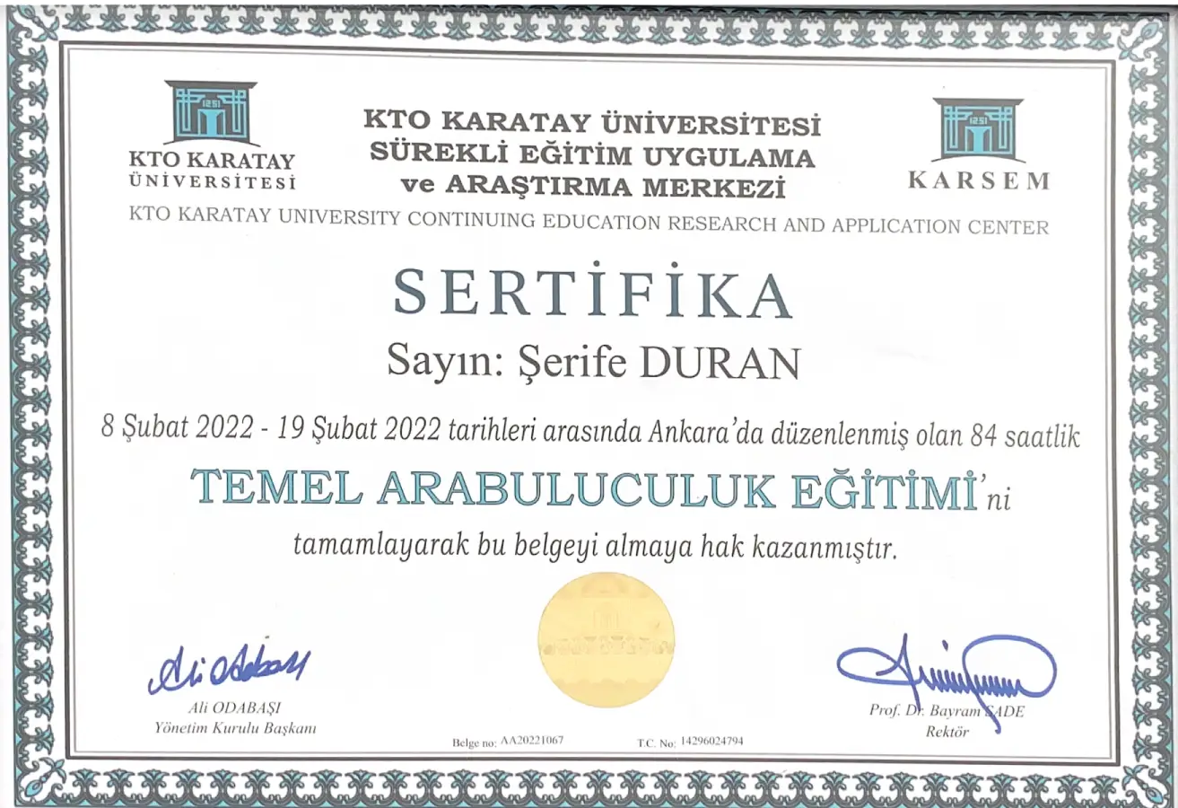 Av. Şerife Duran Temel Arabuluculuk Eğitimi Sertifikası